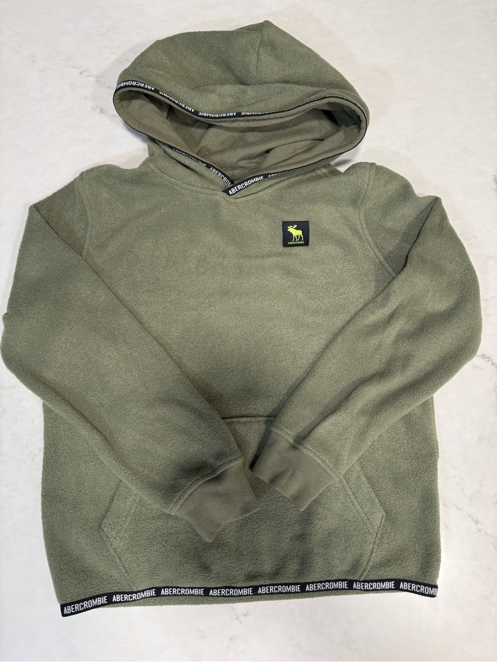 abercrombie kids Olive Hooded Fleece Pullover with Logo Trim